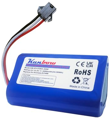 kunbow 3200mAh Li-ion akku, Ersatzakku für Ecovacs Deebot Slim 1,Slim 2,Slim 10,Akku für Ecovacs D36A,D36B,D36C,D36E,DA60, DA611,DB35 Staubsauger,Ersatz für Ecovacs ZJ1450 Akku.(10.8V / 34.56Wh)