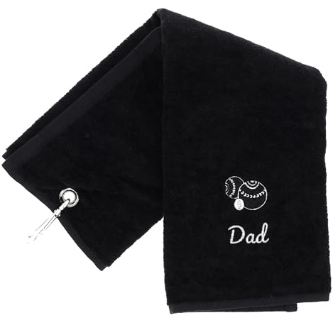Always Looking Good Embroidered Black Lawn Bowls Towel for Grandad Tri Fold Luxury Velour 50cm x 40cm Custom Bowling Towel with Carabiner Cip Bowling Gifts for Grandad (Black, Dad)