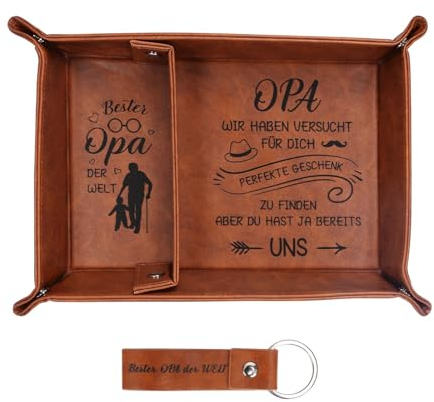 WEDNOK Lederschale Tablett Opa Geschenke Schlüsselablage Schale Leder Schreibtisch Organizer Beste Vatertagsgeschenk Großvater Geschenke für Opa Geburtstag Vatertag Weihnachten
