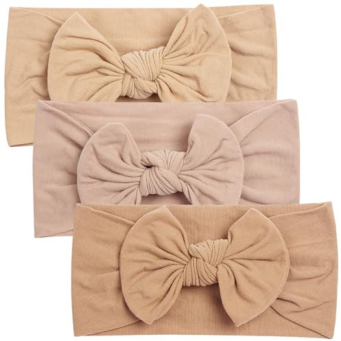 3 Stück Baby-Stirnbänder, Neugeborenen-Stirnbänder für Mädchen, Nylon-Stirnbänder, Baby-Bogen-Stirnband, Baby-Turban-Stirnband, weiche Schleife, Kopfbedeckung für Neugeborene, Kleinkinder