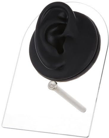 OLYCRAFT Modèle D'Affichage D'Oreille Droite Noir Modèle D'Oreille en Silicone Modèle D'Oreille Flexible en Silicone avec Présentoirs en Acrylique pour Outils de Bijoux Boucles D'Oreilles Piercing
