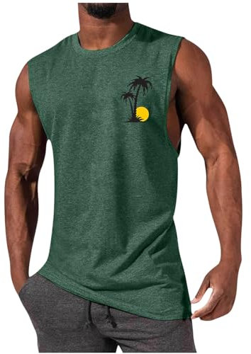 Men's Tank Tops Sleeveless Shirts for Men Muscle Basic T Shirts Lightweight Tanks for Men Vest Hawaiian Palm Tree Design Breathable Comfy Simple Style Tank Tops Casual Holiday Sweatshirt Tee