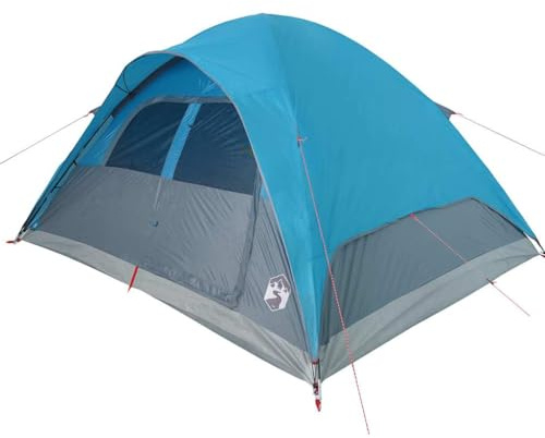 vidaXL Kuppel Familienzelt 6 Personen, Campingzelt mit Netzwände Überzelt, Kuppelzelt mit E-Anschluss, Wurfzelt, Blau 185T Polyester