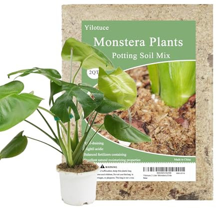 Yilotuce 2 litri di terriccio per Monstera, terriccio idratante a lunga durata per il rinvaso e la coltivazione di piante di Monstera Deliciosa/formaggio svizzero