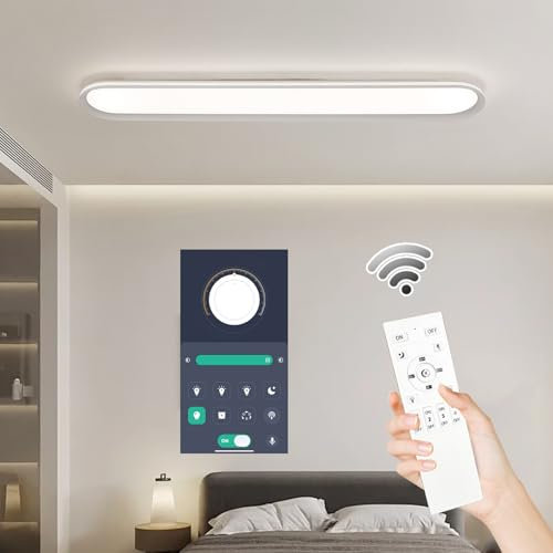 120CM Dimmable Metal LED Ceiling Light,Slim, Edge Lit - 4Ft 65W Full Spectrum Linear Ceiling Lamps,3000-6500K Modern Ultra Thin Low Profile Light Fixture for Kitchen, Home & Office Hallway (White)
