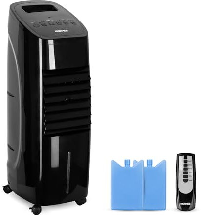 NORHES Zen Climatizador Evaporativo sin Tubo. Enfriador de Aire. Motor 50W. Capacidad 9L. 3 velocidades. Control Remoto con Temporizador entre 0,5-7 horas. 2 Acumuladores de Frío.
