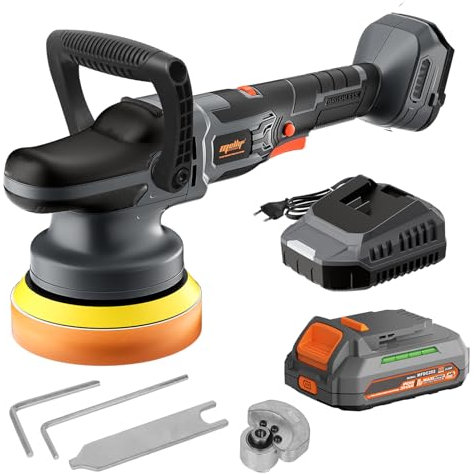 Mellif 6 Cordless Variable Speed Random Orbit Polisher, 20V MAX Battery & Charger, 4.0Ah Battery, Brushless Motor, 2,500 OPM, 6 Variable Speeds, Grey, Plastic, Rubber, Automotive