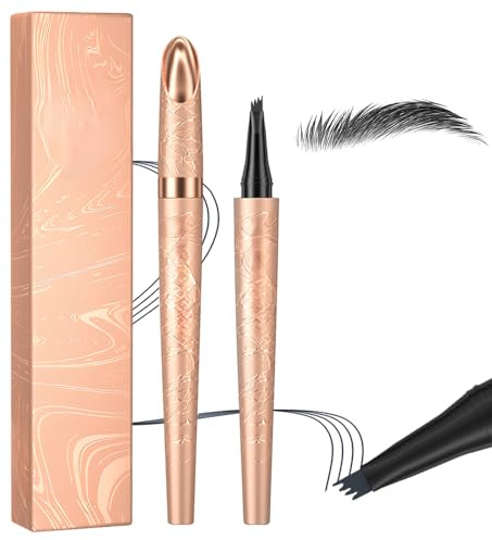 Augenbrauenstift Wasserfest, 3D Microblading Augenbrauenstift Eye Brow Pencil mit 4 Gabelspitze Applikator, Dunkelbraun Eyebrow Pencil Erzeugt Mühelos Natürlich Aussehende Brauen (4#-Schwarz)