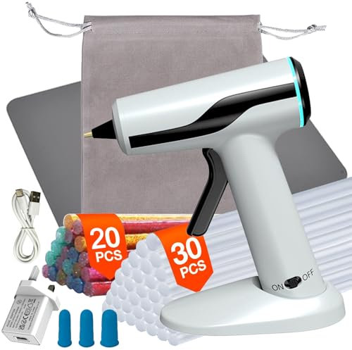 Cordless Hot Glue Gun with Storage Bag, 50 Glue Sticks and Large Work Mat, Smart Power-Off, 40S Heating Fast, Mini Glue Gun, Manual Dispensing, USB-C Charging, Suitable for Crafting/DIY Arts/Sealing