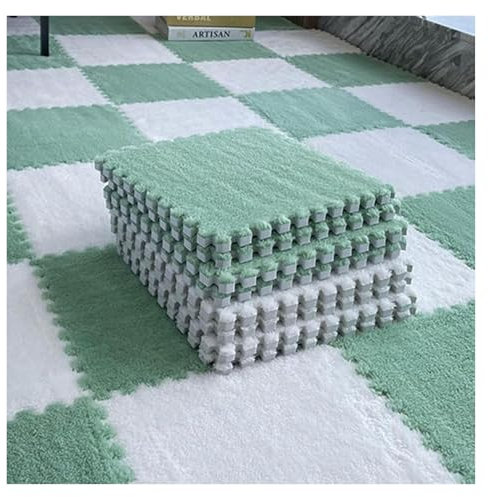 BESSX Foam Floor Mat,150 Pcs Interlocking Carpet Tiles,Plush Puzzle Foam Floor Mat,Area Rugs,11.8 Inch Soft Fluffy Play Mat,Playmat,Protective Flooring Tiles(Green+white)