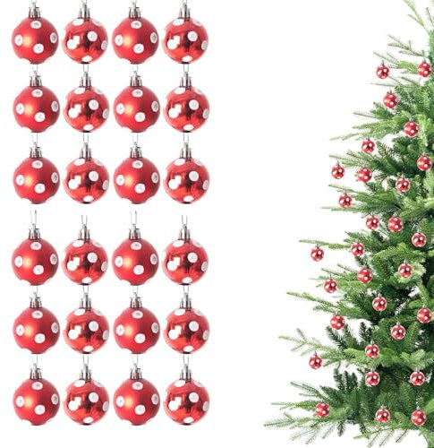30mm/24Pcs Christmas Baubles Shatterproof Red White Polka Dots, Christmas Tree Decorations Ball Ornaments Balls Xmas Hanging Decorations Holiday Decor - Shiny,Matte,Glitter
