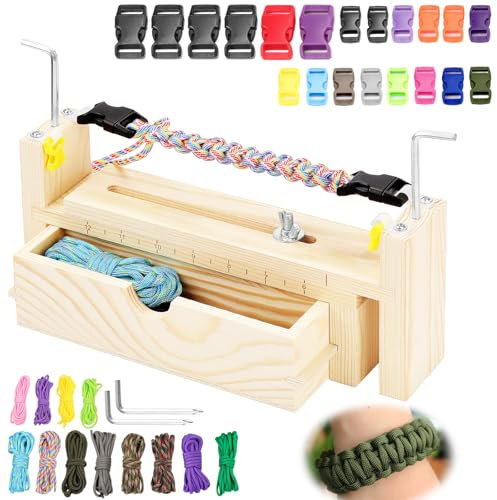 TXXATX Paracord Jig Paracord Armband Set Holz Paracord Zubehör Armband Knüpfen mit 12 Stück Fallschirm Schnur Freundschaftsbänder Knüpfen Armband Maker für Armbänder Flechten DIY Armbändern