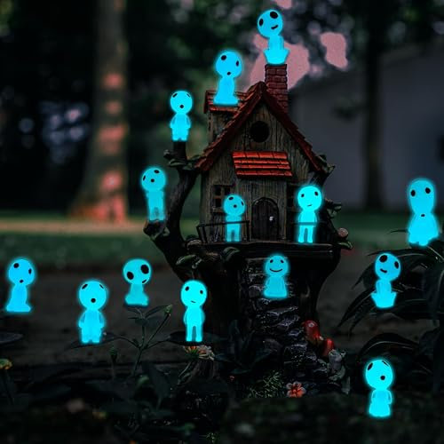 20 Piezas Elfos Luminosos, Elfos de áRboles Luminosos, Princesa Mononoke Figura, Elfos Luminosos Hechos de Resina, Mini Fantasma Luminoso, para Decoración Interior, Exterior de Hogar,Jardín (A)