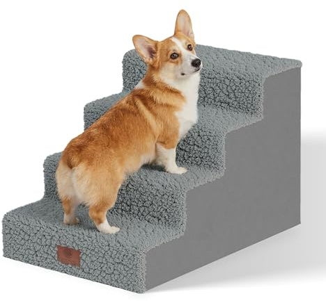 AKC 4-Step Pet Stairs – Durable, Non-Slip Steps for Small Dogs and Cats, Washable Cover, Simple No-Tool Assembly, Supports Up to 50 lbs