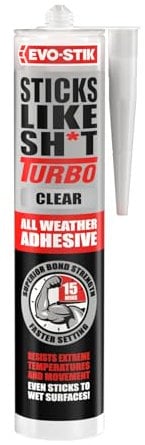 EVO-STIK Sticks Like Sh*t Turbo CLEAR Adhesive, All Weather, Fast Setting, Extreme Temperature & Movement Resistant, CLEAR, 290ml
