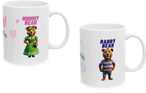 Personalised Daddy Bear and Mummy Bear Ceramic Mugs Set, Multicolour