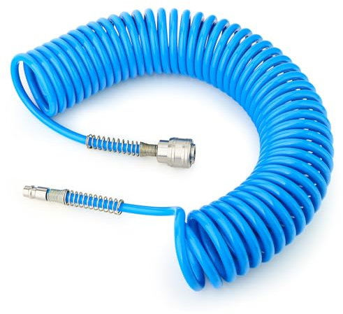 GASHER 1/4 x 10m Tubo aria in poliuretano con diametro esterno di 8 mm con limitatore di curvatura, attacco rapido e spina da 1/4 Europa, per compressore d'aria, blu