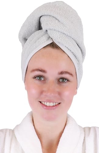 Betz 1 Stück Turban Handtuch 100% Baumwolle Turbantuch - Haar Turban - Frottier Kopfhandtuch - Farbe Silbergrau
