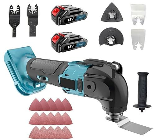 Akku-Multifunktionswerkzeug für Makita 18V Li-Ion Akku(3000mAh Akkus&Ladegerät und 22 Zubehör),8500-21000RPM,Multimaster 6 Einstellbare Geschwindigkeiten,Zum Schleifen/Schneiden/Schaben，DLY notwendig