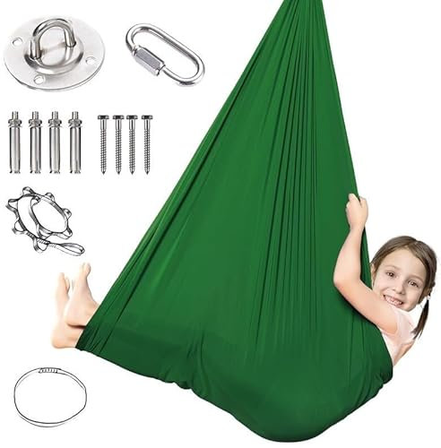 Columpio sensorial, Hamaca de Yoga aéreo, Columpio de Yoga aéreo for Adultos, Asiento de Columpio, sillas de Columpio, Columpio sensorial con Soporte(Green)
