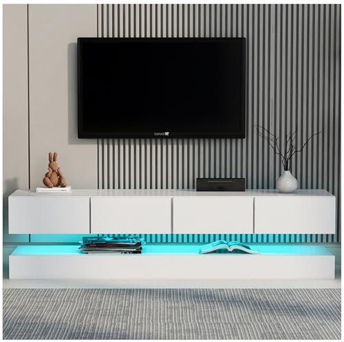 Wyibwy Mobile TV bianco,130 * 33 * 15cm,mobile a parete illuminato a LED,con 2 armadi e 4 ampi cassetti per mobili da salotto/camera da letto,adatto a un televisore da 55 pollici