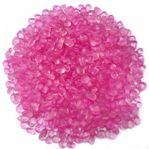 Amocytec 0,4 kg di pietre di vetro rosa per acquario, ciottoli di vetro, decorazioni per acquario, ghiaia, rocce, pietre di vetro, pietre, ciottoli, sabbia rocciosa, per riempire vasi, decorazione per
