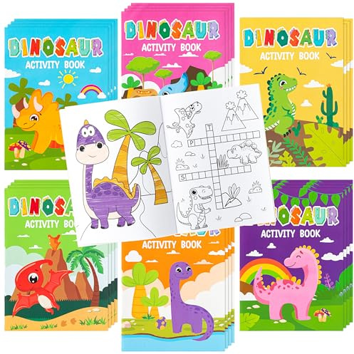2OOYA 24 Stück Dinosaur Malbücher für Kinder Partygeschenke, 6-Stil Cartoon-Dinosaurier-Thema Mini-Aktivitätsbücher DIY-Malvorlagen für Schulpreise, Klassenbelohnungen, Geburtstagsfeier-Geschenktüten