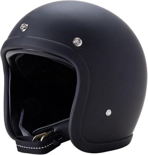 Offener Motorradhelm im japanischen Stil aus FRP, Retro-Jethelm, 3/4-Helm, Motorradhelm für Männer und Frauen, DOT/ECE-geprüft, Doppel-D-Schnalle, leicht, einfarbig, Moped, Roller, Cruiser A,S=53-54cm