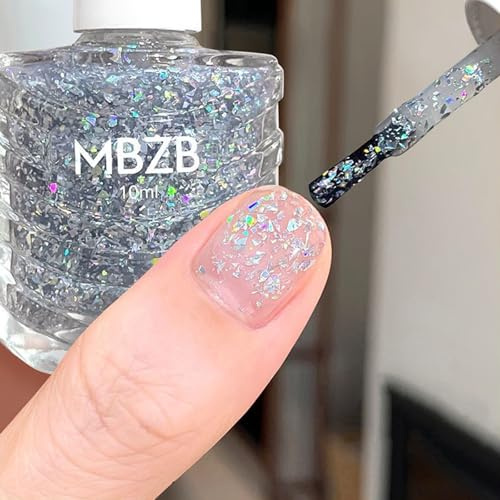 Clear Glitter Nail Polish - clear Nail Varnish Quick Dry - Reflective Shimmer Nail Varnish - glitter Top Coat nail polish for DIY Nail Art Manicure at Home Salon (Clear Glitter)