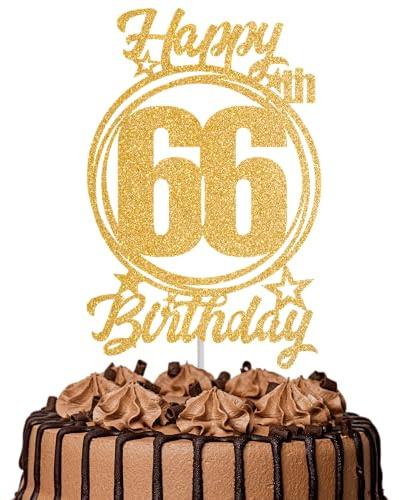 1Pc Happy 66th Birthday Cake Topper – Gold Glitter “Cheers to 66 Years” Decoration | 66 & Fabulous Cake Topper for Women Men | Birthday Party or Anniversary Cake Decor Supplies