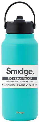 Smidge Reusable Water Bottle 900ml Aqua – Insulated Stainless Steel Flask with Sipping Lid for Hot & Cold Drinks, Leakproof & BPA-Free, No Metallic Taste