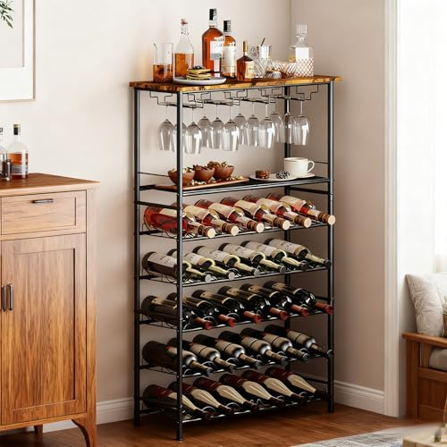 Zertylre Étagère à vin à fond autonome pour 30 bouteilles, support à vin en métal avec support en verre et plateau de table pour cuisine, bar, cave, salle à manger, 72 x 29,8 x 116 cm