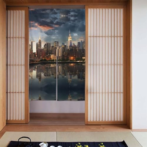 YYHWHJDE The New York City Skyline Muster Vorhang zweiteilig gespleißt 86,4 x 142,2 cm Stoffvorhänge, Raumteiler, Stoff, glatt und knitterfrei