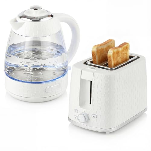 HOMCOM Kettle and Toaster Set 1.7L 3000W Jug Kettle 2 Slice Toaster Cream | Rapid Boil, Strix Thermostat, Limescale Filter, 7 Browning Controls, Crumb Tray