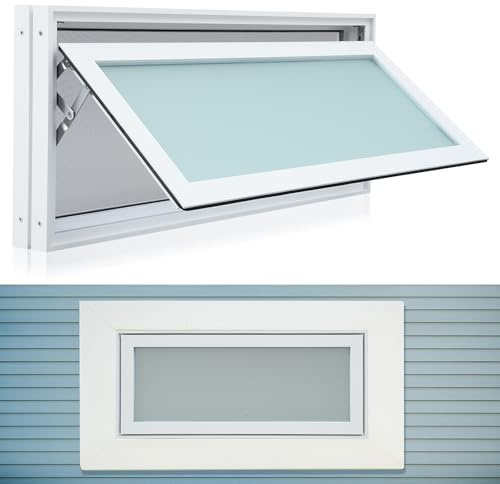 CroBlissful 1 ventana de sótano pequeña de vinilo blanco de 32 x 14 pulgadas, ventana de cobertizo, ventana de casa móvil con pantalla de doble acristalamiento para cabañas de bloque de vidrio, casa