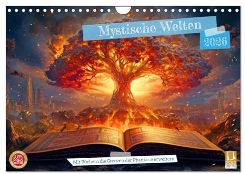 Mystische Welten - Mit Büchern die Grenzen der Phantasie erweitern (Wandkalender 2026 DIN A4 quer), CALVENDO Monatskalender: Welten der Bücher: ... Portalen in Büchern. (CALVENDO Kunst)