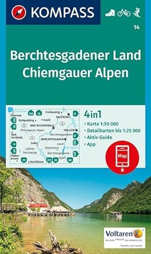 KOMPASS Wanderkarte Berchtesgadener Land, Chiemgauer Alpen: 4in1 Wanderkarte 1:50000 mit Aktiv Guide und Detailkarten inklusive Karte zur offline ... Skitouren. (KOMPASS-Wanderkarten, Band 14)