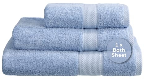 Linens Limited - Large Towels, Bath Sheets for the Bath or Shower, Turkish Cotton, Soft and Luxurious, Super Absorbent, Machine Washable (Light Blue)