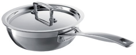 Le Creuset – Sartén de Chef de Acero Inoxidable de 3 Capas, Antiadherente con Tapa, 20 cm