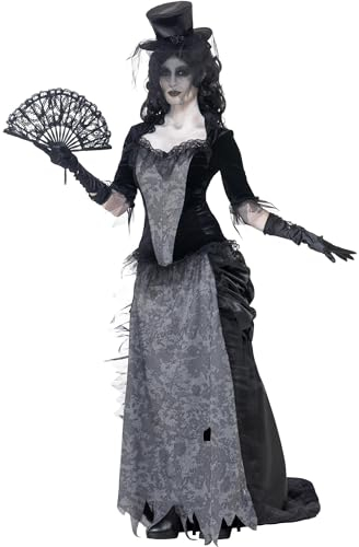 Smiffys Kostüm Geisterstadt Schwarze Witwe, Grau, mit Oberteil, Rock und Hut Halloween