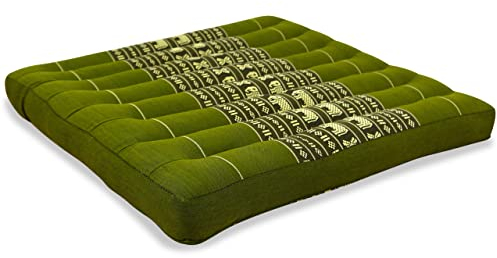 livasia Sitzkissen Stuhlauflage groß - 50x50x6cm - Bodenkissen Indoor/Outdoor, Meditationskissen Yogakissen, Stuhlauflage für Palettenmöbel, Steppkissen für Stuhl und Bank (Grün/Elefanten)