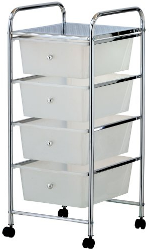 VonHaus Storage Trolley, 4 Drawer White Wheeled Makeup Trolley, Durable Storage with Plastic Drawers, Chrome Frame & 360° Wheels, Versatile Organiser for Bedroom, Bathroom, Home Office