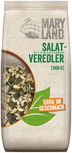 Maryland Salatveredler 1kg Vorratspackung – Sonnenblumenkerne, Kürbiskerne und Pinienkerne in Kerne Mischung – 100% vegan und frei von künstlichen Aromen – Im Großbeutel (1 x 1kg)