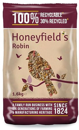 Wild Bird Food for Small Birds - Robin Food Mix, Kibbled Sunflower Hearts and Mealworms, High in Energy and Protein, Great for Hanging Feeders, Bird Tables, and Ground Feeding (1.6kg) - Honeyfield’s