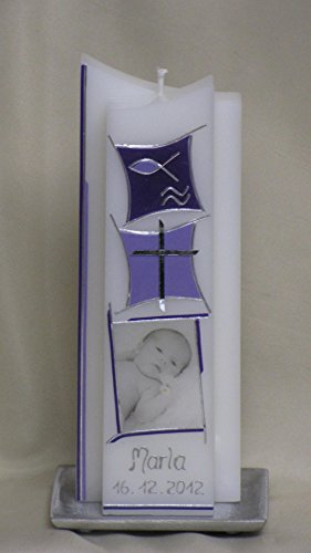 Fotokerze/Taufkerze mit Foto in Sonderform inklusive Beschriftung und Foto B 35