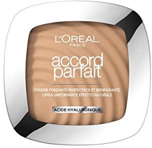L'Oreal Paris Puder Foundation Accord Parfait - Beige, Neu, Gesichtspuder, Puder, Kosmetikpuder, 9 Gramm, Warm, Medium Deckkraft, Lichtreflektierend, Hyaluronsure, Mineralpigmente, 2 Jahre Haltbarkeit