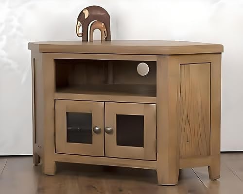 Oak and Pine Online Chunky Solid Oak 2 Door Glazed Corner Dorset Country Tv Cabinet/Stand/Unit Living Dining Room Furniture
