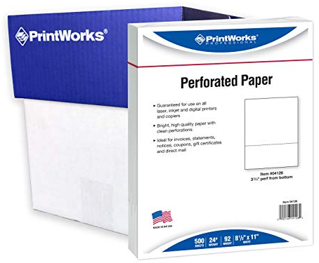 PrintWorks Professional 04126C horizontales perforiertes Papier, 9,5 cm, 21,6 x 27,9 cm, perfekt für W-2, 1099 und Statement-Einsatz, hergestellt in den USA, 2500 Blatt, 10,9 kg, druckerkompatibel