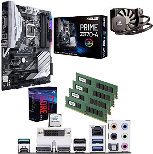 Intel Coffee Lake Core i7 8700k 5.0GHz Overclocked CPU, ASUS PRIME Z370-A Motherboard, 32GB 2400MHz Crucial DDR4 RAM & Corsair Hydro Series H45 Performance Liquid Cooler Pre-Built Bundle