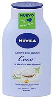 NIVEA Aceite en Loción Coco & Aceite de Monoi (400 ml), proporciona una hidratación profunda durante 24 horas sin dejar sensación grasa